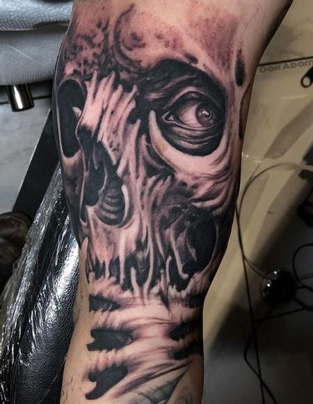Tattoos - Black and Gray skull with eyeball Tattoo - 136110