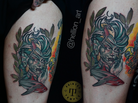 Tattoos - Al Perez Mermaid and Shark - 142198