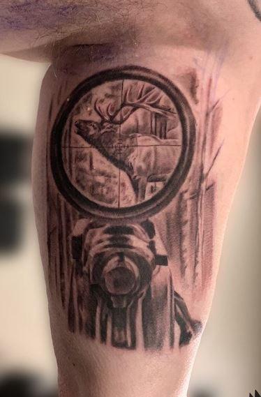 Tattoos - Matt Morrison black and grey hunting - 137999