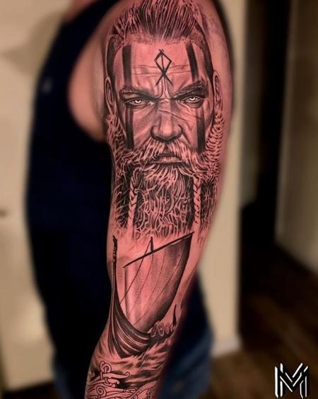 Tattoos - Matt Morrison Viking Portrait and Ship Sleeve - 141702