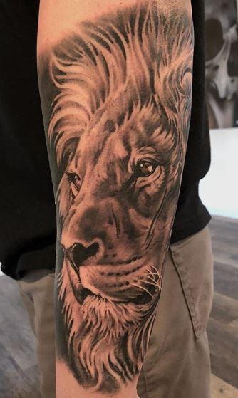 Tattoos - Black and Gray Lion Tattoo - 136107
