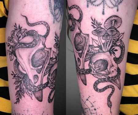 Tattoos - Brennan Walker Bird Skull Mushrooms Tattoo - 143586