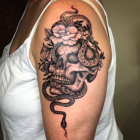 Tattoos - Brennan Walker Skull, Snake and Flower Tattoo - 143579