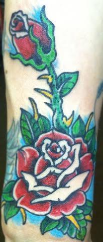 Tattoos - Traditional Rose and Rose bud - 98771