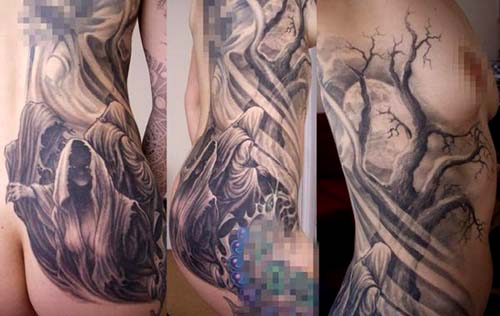 Tattoos - Hooded monks with trees side tattoo - 28941