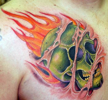 Tattoos - Green skull - 24715