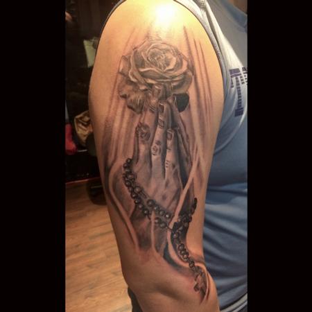 Tattoos - Praying Hands with Rose - 126446