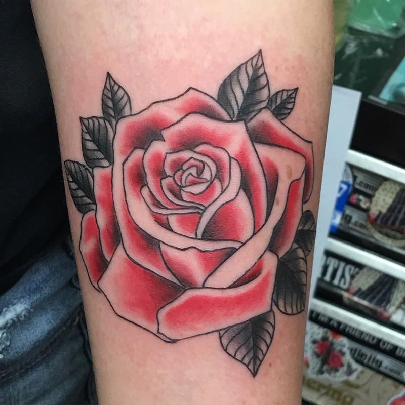 Color Fully Bloomed Rose Tattoo - Love n Hate