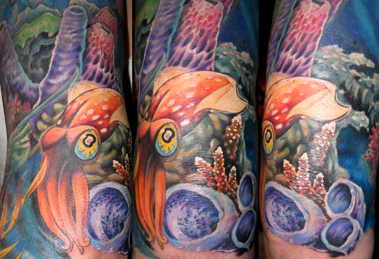 squid in coral tattoo by Dee Dee: TattooNOW