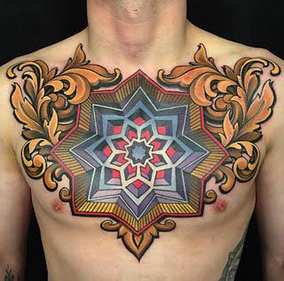 Tattoos - Geometric Mandala on Chest - 125442
