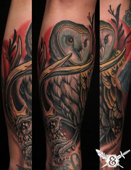 Tattoos - Barn Owl and Antler  - 70078