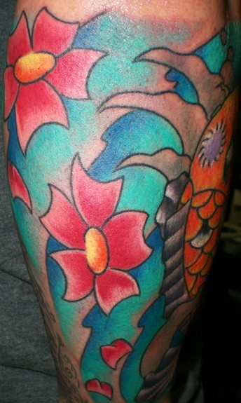 Tattoos - Koi water cherry blossoms - 50753