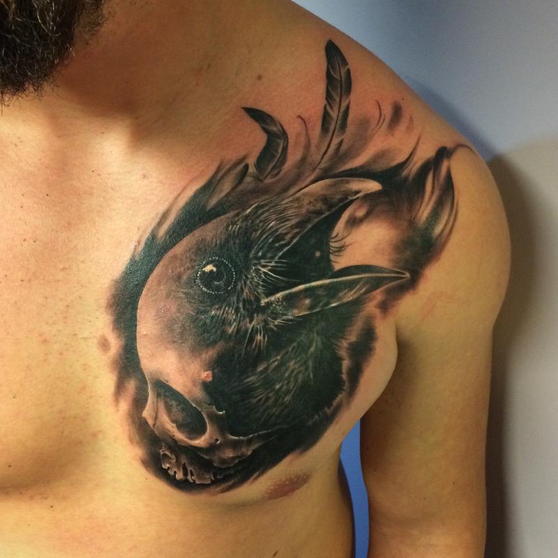 Skull And Crow cover Up By Ravi Lassi TattooNOW