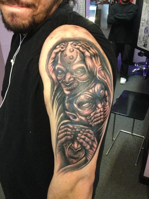 see hear speak no evil cover up tattoo by Raphael Barros: TattooNOW see hear speak no evil cover up tattoo by Raphael Barros: TattooNOW