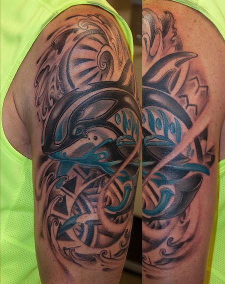 Tattoos - Orca with Polynesian and eskimo tribal - 78561