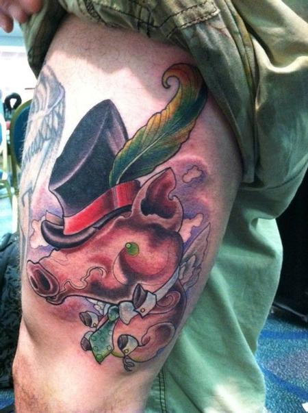 Tattoos - Color Flying Pig Tattoo - 66305