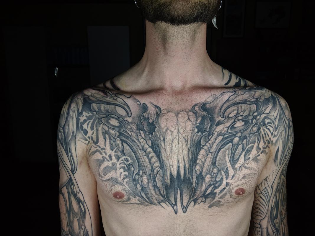 Skull and Snake Chest Tattoo - wide 4