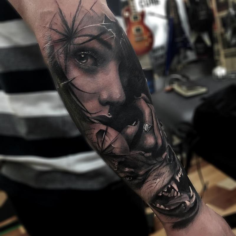 Girl Wolf Glass Composite Arm Tattoo By Sam Barber Tattoonow Girl Wolf Glass Composite Arm Tattoo By Sam Barber Tattoonow