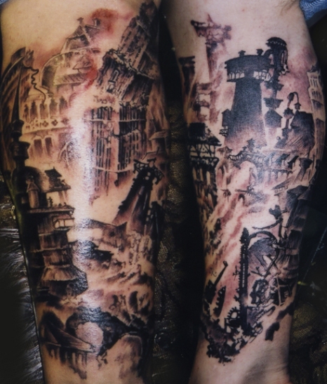 Burning City scape by Chris Dingwell: TattooNOW Burning City scape by Chris Dingwell: TattooNOW