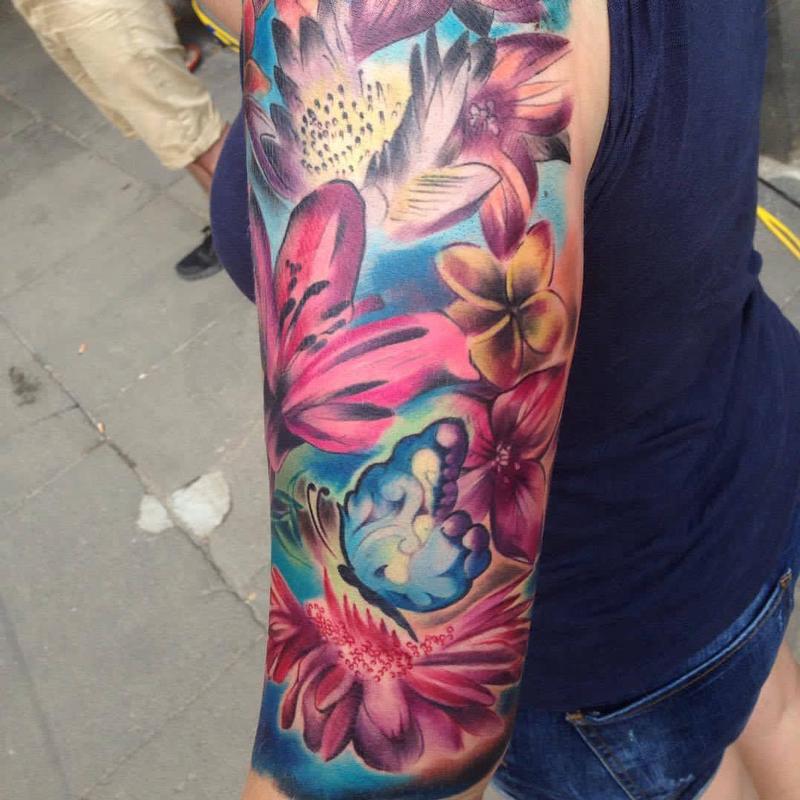 Girly Full Colour Flower Half Sleeve by Marco Ventura: TattooNOW