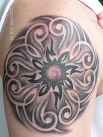 Tribal Sun with black and gray shading by Greg Drake: TattooNOW Tribal Sun with black and gray shading by Greg Drake: TattooNOW