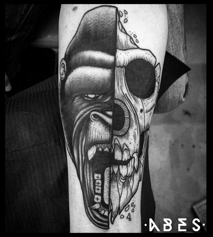 Graphical Skull of Gorilla Isolated on Black Vector Illustration for Tattoo  typography and Design Stock Vector  Illustration of scary devil  188120220