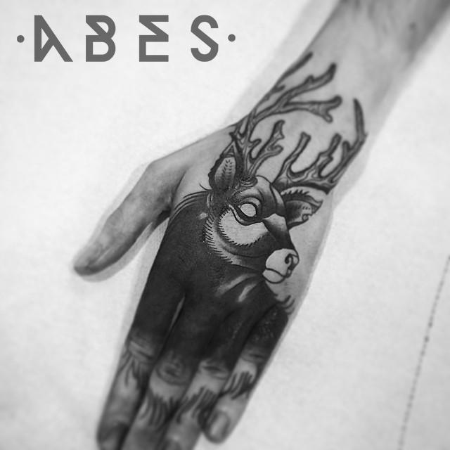 deer black n grey on hand by Abes RIP: TattooNOW deer black n grey on hand by Abes RIP: TattooNOW