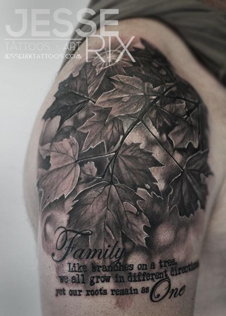 Black And Gray Maple Leaves By Jesse Rix Tattoonow