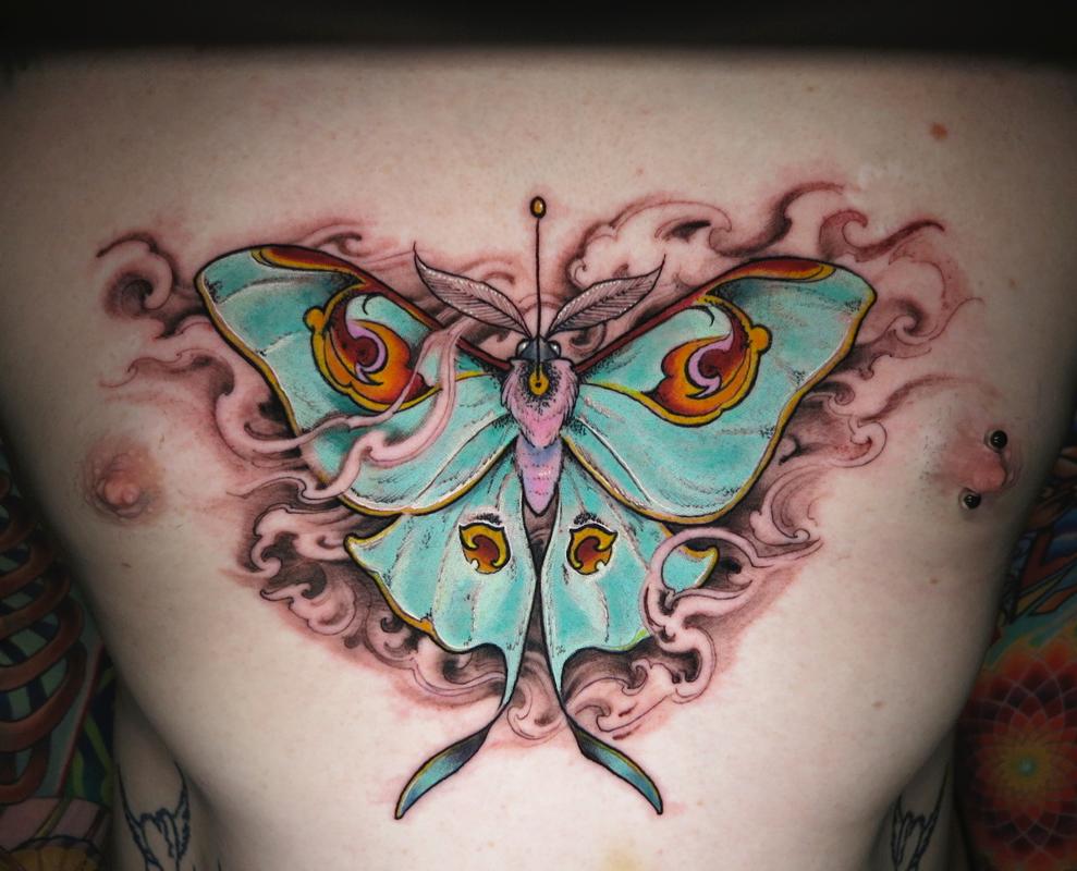 My luna moth by Misha Matulich  Classic Tattoo in Grass Valley CA  r tattoos