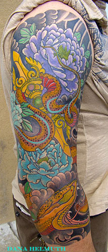 snake, vajra, and peonies by Dana Helmuth: TattooNOW snake, vajra, and peonies by Dana Helmuth: TattooNOW