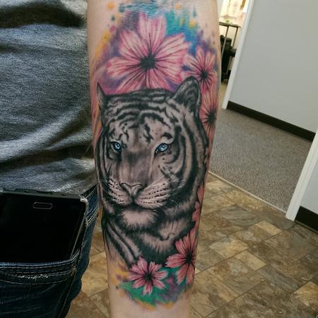 Tattoos - White Tiger with Watercolor  - 119032