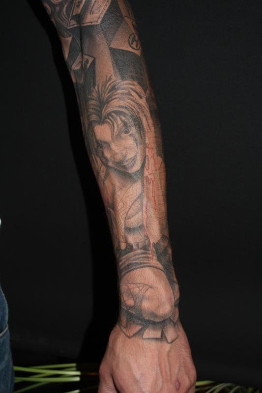 Horror chicks / clowns gangster sleeve by Dennis Wehler: TattooNOW