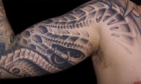 Tattoos - Black and Gray Honey Comb Bio - 61762