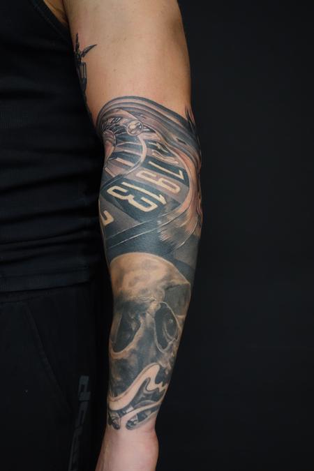 Tattoos - in progress sleeve black/grey skull guns women - 86068