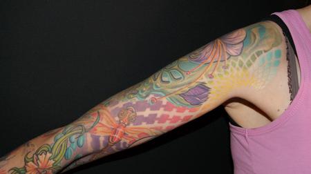 Tattoos - Organic Half Sleeve Flowers Dragonfly Tattoo - 61763