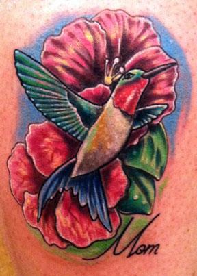 Hummingbird and flower memorial tattoo by Aran Campas: TattooNOW