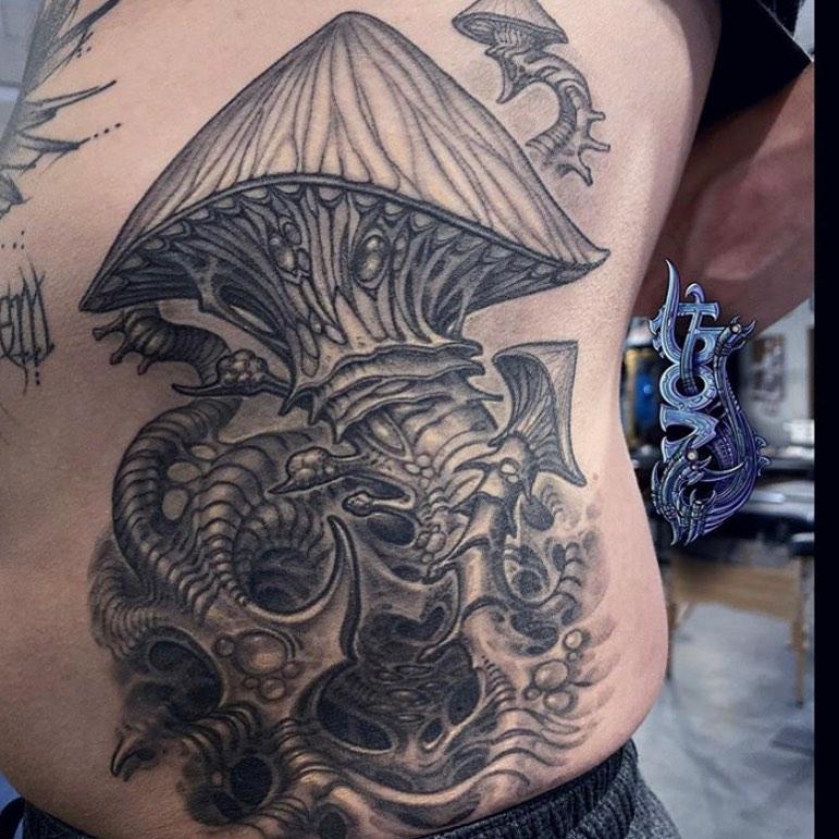 Biomech Mushroom Tattoo By Jason Vogt Tattoonow