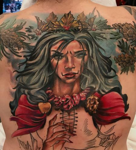 Tattoos - Damon Conklin Woman with Holly crown - 131246