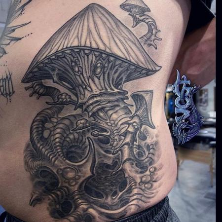 Jason Vogt - Biomech Mushroom Tattoo