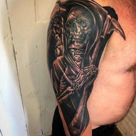 Tattoos - Grim Reaper Half Sleeve Tattoo - 140969