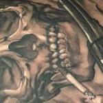 Tattoos - Damon Conklin Smoking skull Pistol  - 131237