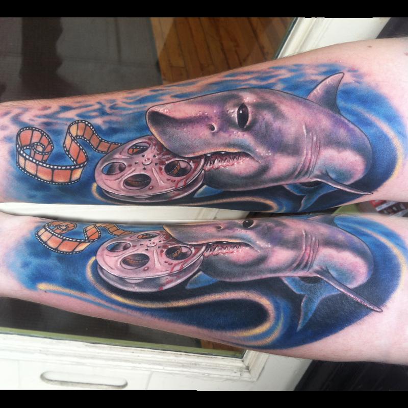 mako shark eating film reel by Johnny Smith TattooNOW