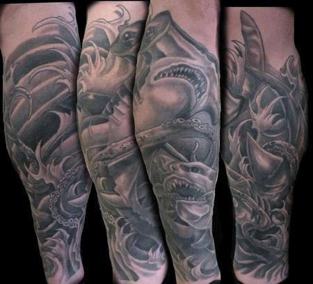 Tattoos - shark leg sleeve - 64529