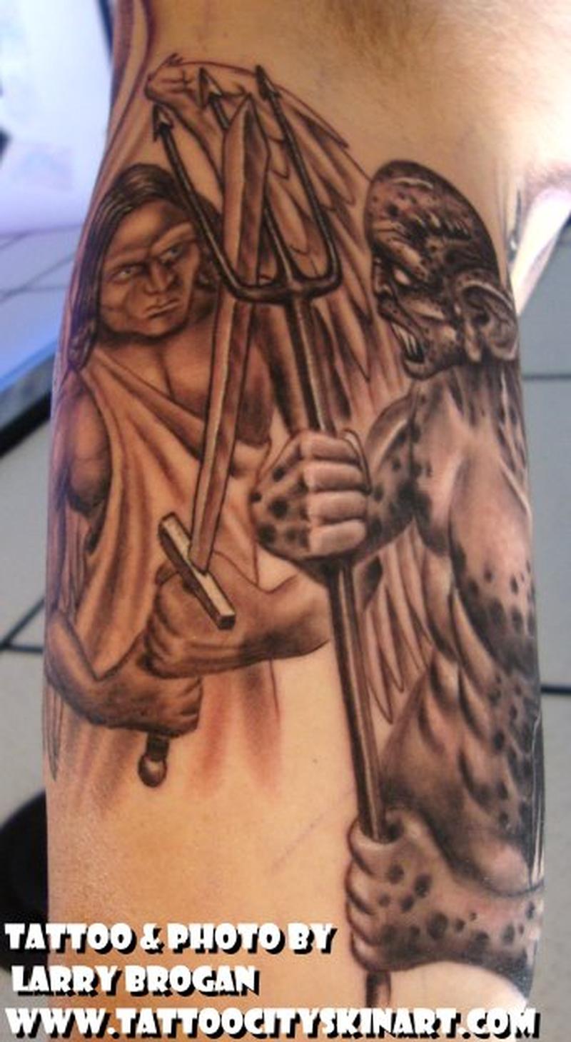 Angel Demon Leg sleeve by Shane Baker  Tattoos