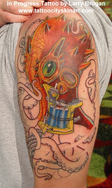 Larry Brogan - Tattooing Octopus Cover-Up in Progress
