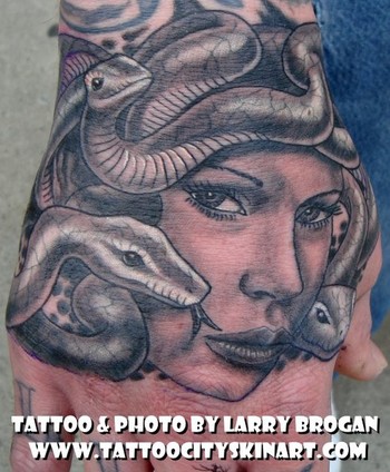 Larry Brogan - Medusa Hand Tattoo