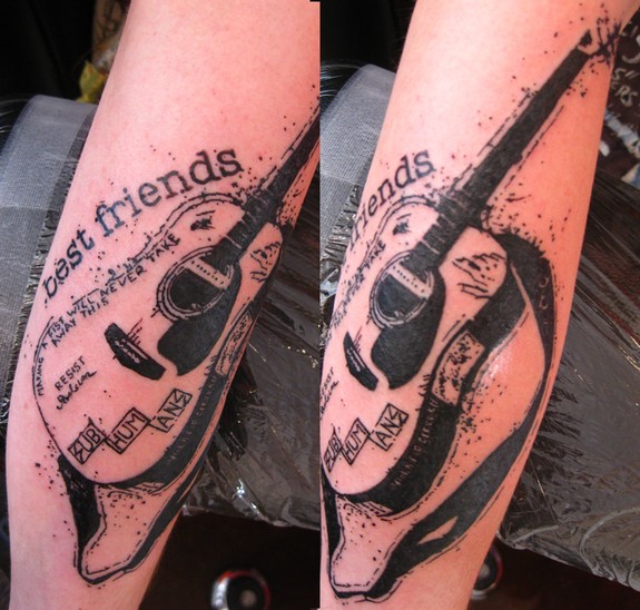 Guitar memorial tattoo done by Jake at Hearts Of Fire Tattoo in  Springfield MO  Fire tattoo Tattoo photography Tattoos