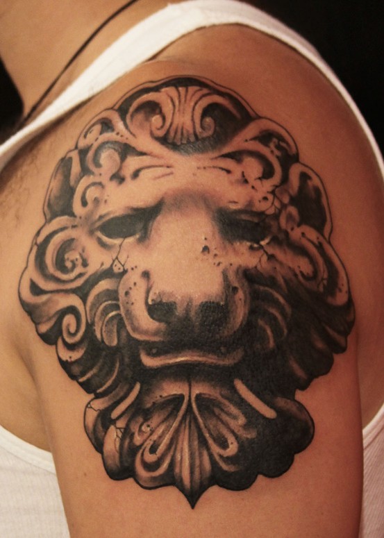 Lion Statue Tattoo by Gene Coffey: TattooNOW