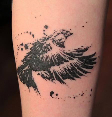 Tattoos - Ink Splatter Sparrow Tattoo - 62533
