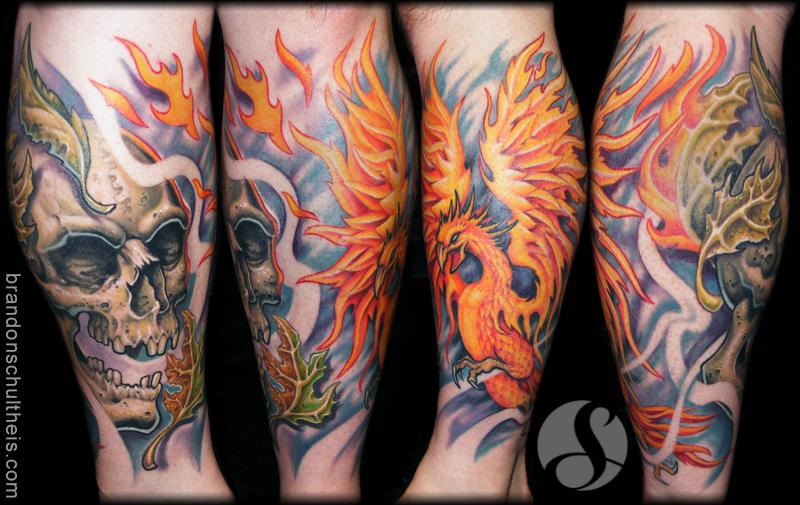 Phoenix And Skull Life Death Tattoo By Brandon Schultheis Tattoonow